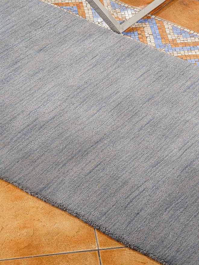 Hand Knotted Loom Wool ECO-Friendly Area Rugs - 2'6''x6', Runner, Light Blue Color, Solid Plain Design, High Pile Handmade Anti Skid Area Rugs for Living Room, Bed Room (L00111)