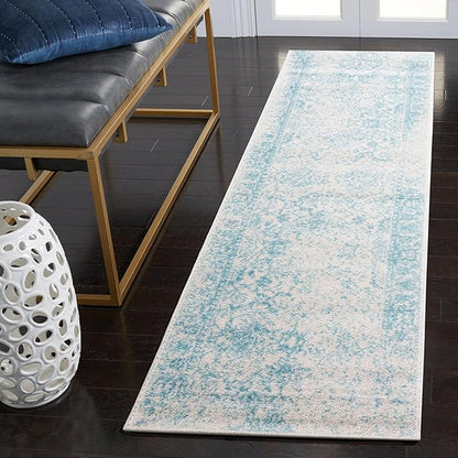 SAFAVIEH Adirondack Collection Runner Rug - 2'6" x 8', Ivory & Light Blue, Distressed Vintage Floral Design, Non-Shedding & Easy to Clean, Ideal for Hallway, Foyer, Entryway, Bedroom (ADR109L)