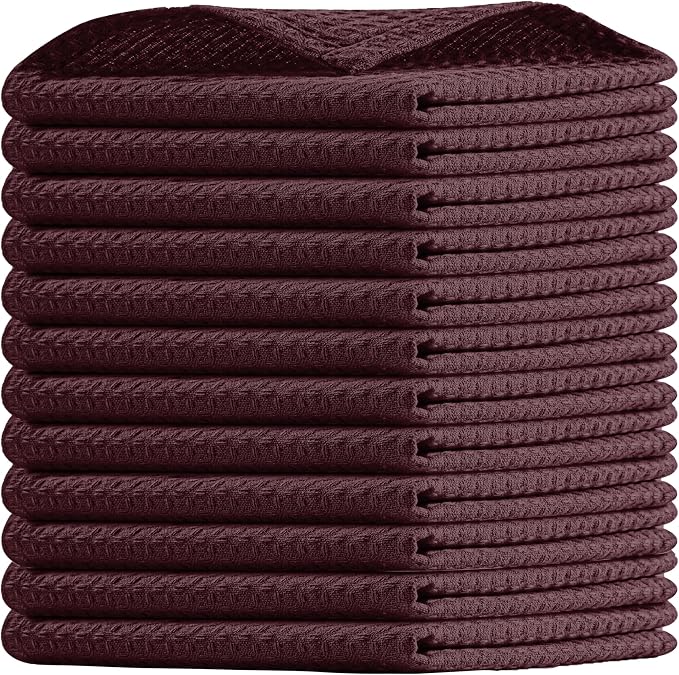Burgundy Wine Waffle Dishcloths, and Durable, 100% Cotton, Quick Drying by HOUSEOFORLO
