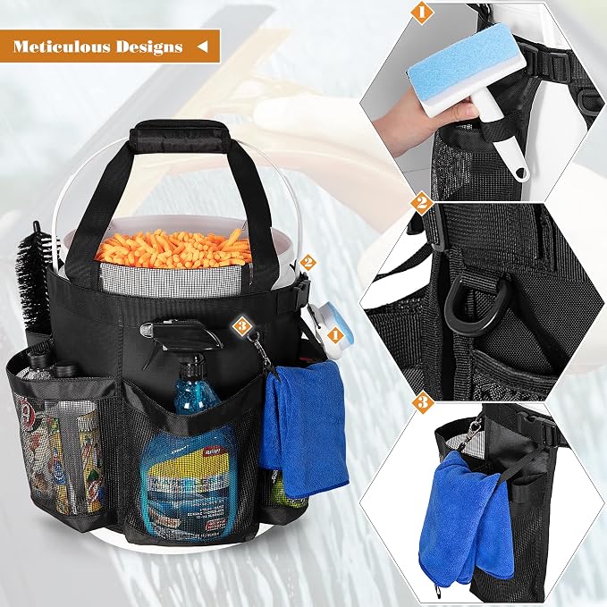5 Gallon Bucket Organizer with Anti-fall Hooks & Buckle, Car Wash Bucket Caddy - Image 4