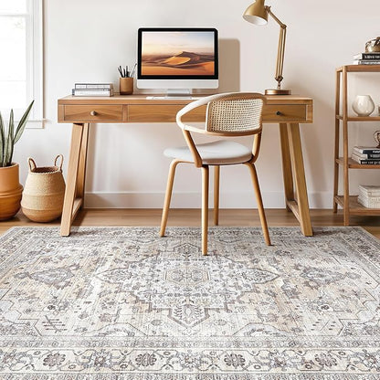 9x12 Area Rug Living Room: Washable Boho Large Neutral Vintage Soft Rugs Stain Resistant Farmhouse Non Slip Indoor Floor Carpet for Bedroom Nursery Kids Playroom Office Dining Room Home- Ivory Gray