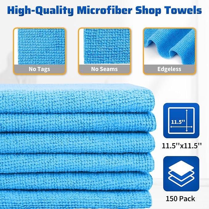 HOMERHYME Shop Towels, 150 Pack Cleaning Rags Microfiber Towels, Bulk - Image 2