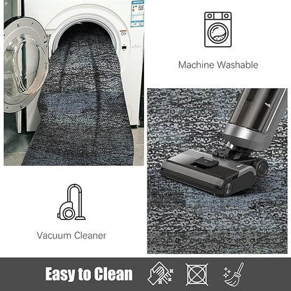 RUGSURE Washable Area Rug - 1/6 Thick - Stain & Water Resistant Non-Slip - Resistant Rug for Living Room, Bedroom, Nursery, Pet & Child Friendly, Vintage Charm Area Rugs (Darkgrey+Bule, 4' x 6')