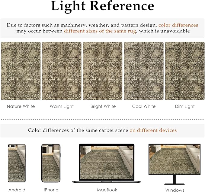 Vintage Area Rug 5x7 Light Brown Bedroom Indoor Kitchen Washable Living Room Carpet Tribal Distressed Retro Accent Throw Rug for Office Dining Room Bathroom Faux Wool
