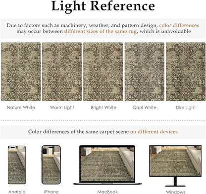 Vintage Area Rug 5x7 Light Brown Bedroom Indoor Kitchen Washable Living Room Carpet Tribal Distressed Retro Accent Throw Rug for Office Dining Room Bathroom Faux Wool