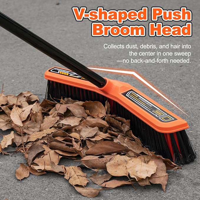 JEHONN Push Broom Outdoor Heavy Duty, 15.7 inches V-Shaped Stiff Bristle - Image 2