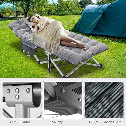 ABORON 2PK XXL Camping Cot for Adults 900LBS - 78"×32" Oversized Folding Bed with Mattress Pad, Heavy Duty 1200D Oxford Outdoor Cot with Carry Bag