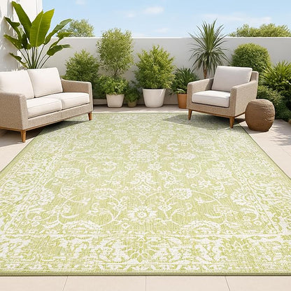 JONATHAN Y Weave Floral Indoor Outdoor Area Rug 9X12 Green/Cream, Tela Bohemian Textured for Backyard, Patio, Porch, Easy-Cleaning, High Traffic, Pet-Friendly, Non-Shedding (SMB100D-9)