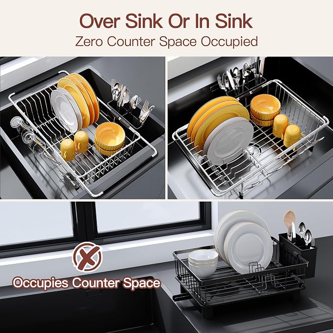 Over the Sink Expandable Dish Drainer Drying Rack In Stainless Steel - Image 2