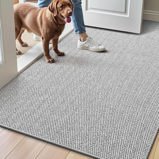 LUMI Ultra Thin Indoor Door Mat for Entrance 36"x56", Non Slip Entryway Mat, Low Profile Doormat, Unique Herringbone Design Carpet for Inside, Patio, Porch, Gray