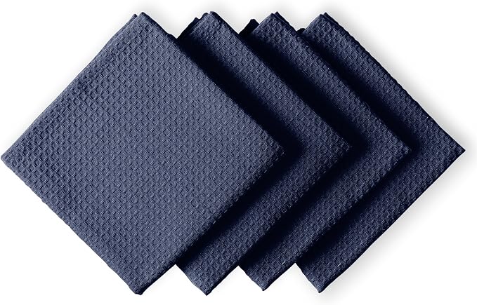 Navy Waffle Kitchen Towels, Quick Drying, 100% Cotton, Machine Washable - Image 2