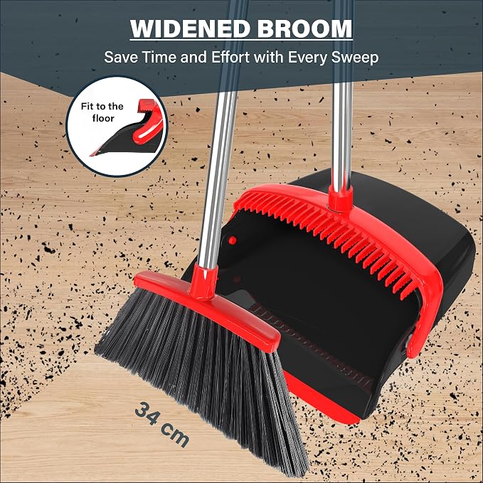 Broom and Dustpan Set 55", Long Adjustable Stainless Steel Handle, Large Size - Image 3