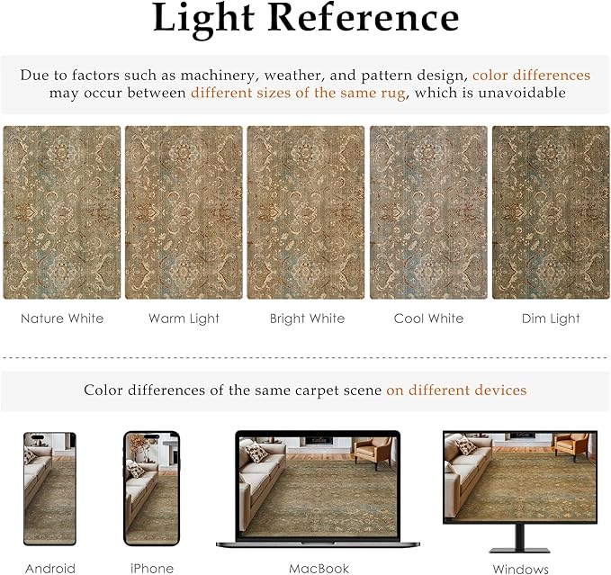Vintage Area Rug 8x10 Washable Brown Living Room Carpet Large Indoor Non Slip Bedroom Low Pile Kitchen Distressed Retro Accent Throw Rug for Dining Room