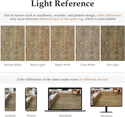 Vintage Area Rug 8x10 Washable Brown Living Room Carpet Large Indoor Non Slip Bedroom Low Pile Kitchen Distressed Retro Accent Throw Rug for Dining Room