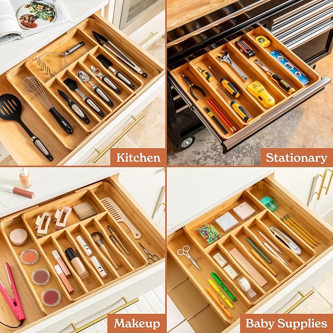 SMIRLY Silverware Drawer Organizer – Bamboo Kitchen Drawer Organizer, - Image 6