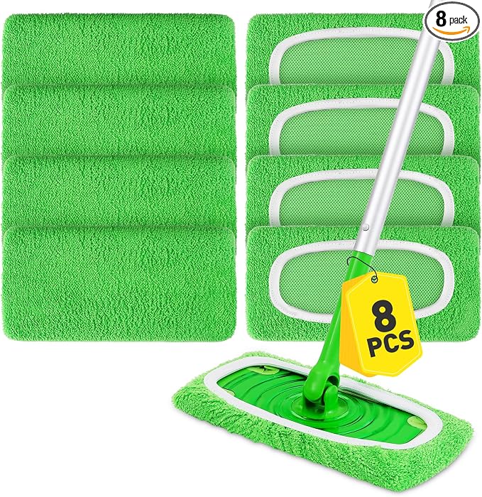 8Pcs Reusable Microfiber Mop Pads Compatible by NEOACT