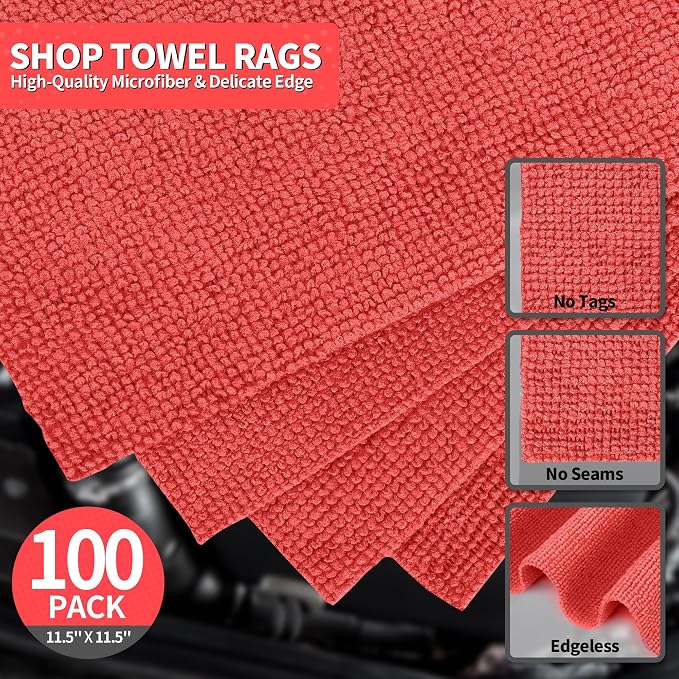 HOMERHYME Shop Towels Rags, 100 Pack Microfiber Cleaning Cloth Bulk Absorbent - Image 2