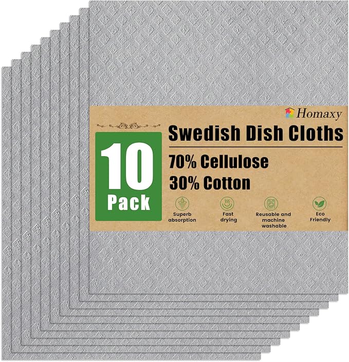 Homaxy Swedish Dishcloths for Kitchen, 10 Pack Reusable and Washable Cellulose by Homaxy