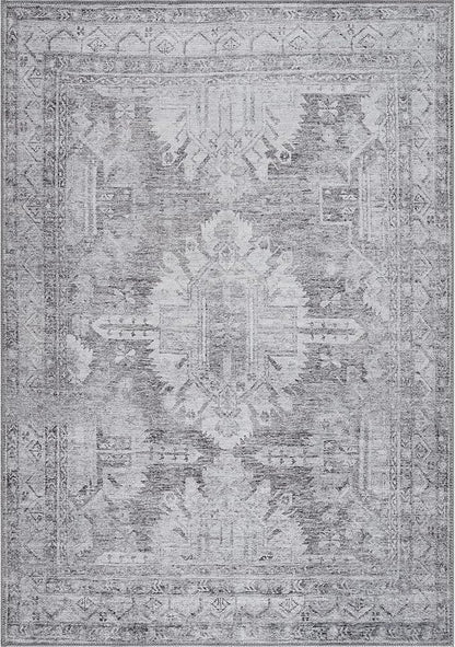 Bloom Rugs Washable 4' x 6' Rug - Ivory/Silver Gray Traditional Area Rug for Living Room, Bedroom, Dining Room, and Kitchen - Exact Size: 4' x 6'