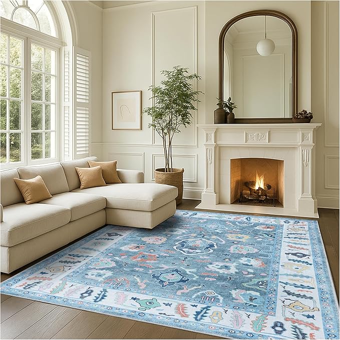 Fame Rugs Teal Modern Oushak Rug 3x5, Washable Vintage Turkish Colorful Oriental Antique Inspired Foldable Small Area Rugs, Luxury Living Room Bedroom (995T, 2'6" x 5')
