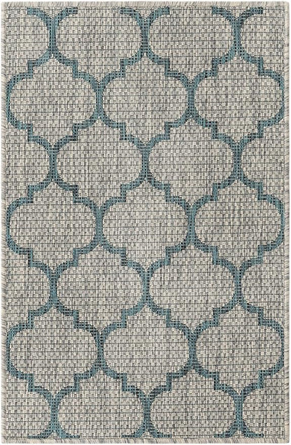 Unique Loom Outdoor Trellis Collection Area Rug (2' x 3' 1" Rectangle, Gray/ Ivory)