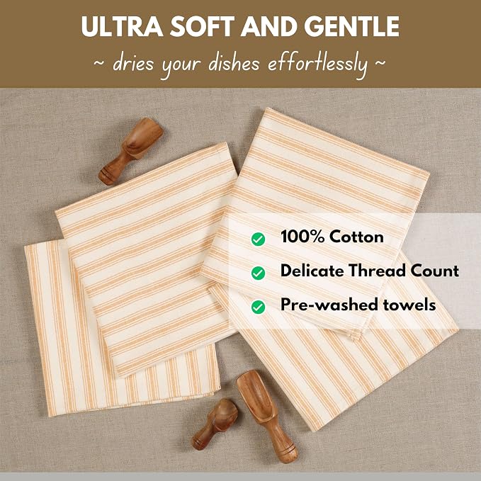 Native Fab 4 Pack Farmhouse Modern Stripe Kitchen Dish Towels Cotton Super - Image 2