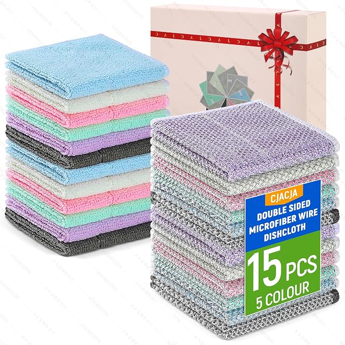 Double Side Non Scratch Wire Dishcloth 15pcs-Multipurpose Wire Dishwashing Rags by Unknown