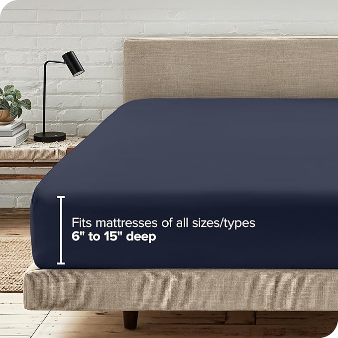 Bare Home Fitted Bottom Sheet Twin XL Size - Premium 1800 Microfiber - Ultra-Soft Hotel Luxury - Deep Pocket - Durable and Long Lasting - Fitted Sheet (Twin XL, Midnight Blue)