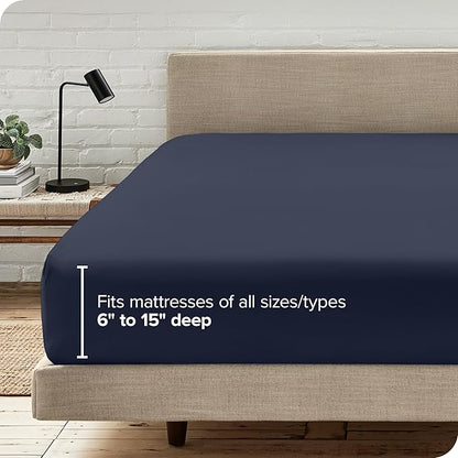 Bare Home Fitted Bottom Sheet Twin XL Size - Premium 1800 Microfiber - Ultra-Soft Hotel Luxury - Deep Pocket - Durable and Long Lasting - Fitted Sheet (Twin XL, Midnight Blue)