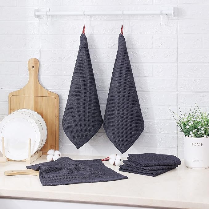Kitinjoy 100% Cotton Kitchen Dish Cloths, 6 Pack Waffle Weave Ultra Soft - Image 6