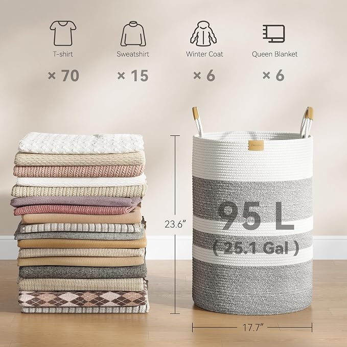 95L Striped Laundry Hamper - Image 4