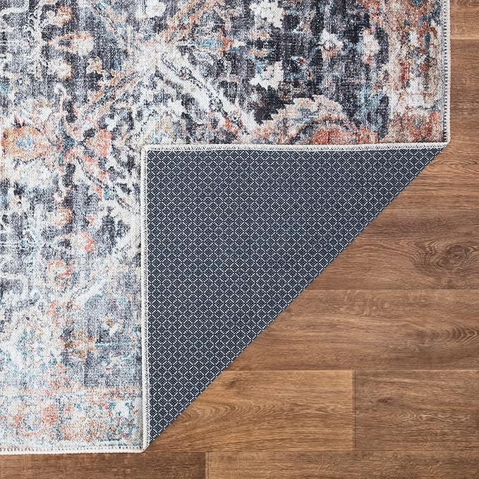 Bloom Rugs Washable Non-Slip 9' x 12' Rug - Orange/Black Traditional Area Rug for Living Room, Bedroom, Dining Room, and Kitchen - Exact Size: 9' x 12'