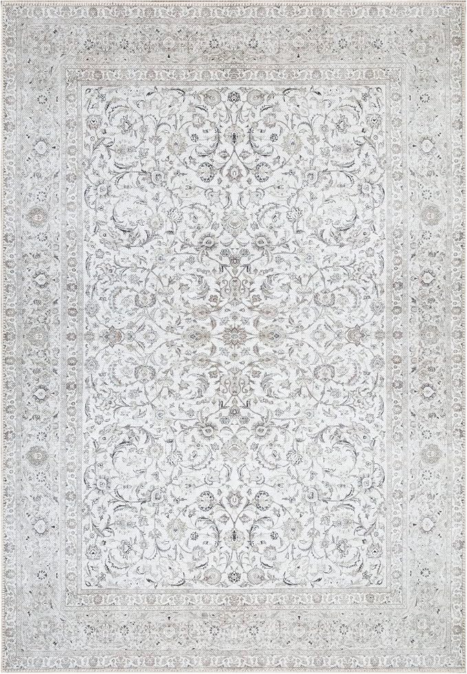 Bloom Rugs Washable Non-Slip 9' x 12' Rug - Beige/Off White Traditional Bordered Area Rug for Living Room, Bedroom, Dining Room, and Kitchen - Exact Size: 9' x 12'