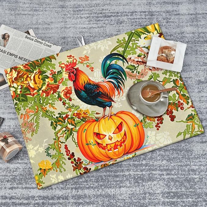 Rooster Pumpkin Dish Drying Mat Highly Absorbent Double-Sided Microfiber - Image 4