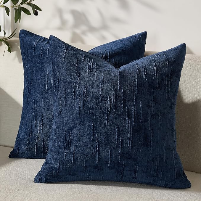 Set of 2 Soft Textured Throw Pillow Covers 20x20, Invisible Zipper Neutral Cushion Cases, Easy - Care Decorative Farmhouse Decor for Living Room Couch (Blue, 20" x 20" (Pack of 2))