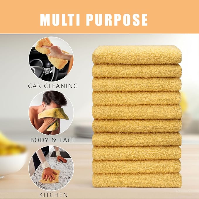 Textila Terry Wash Cloths – Pack of 10, Warm Yellow, 12x12 Inches – Soft - Image 5