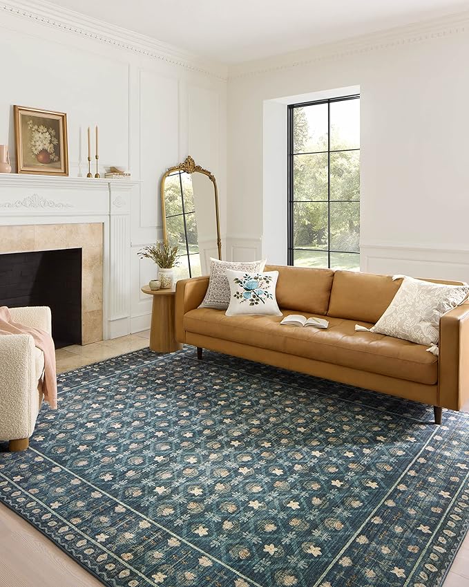 Loloi Rifle Paper Co. Eden Collection EDE-03 Lattice Indigo 5'-0" x 7'-6" Area Rug feat. CloudPile™