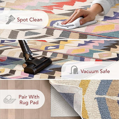 Nuloom Ofelia Handmade, Multicolor/Black, 3' x 5', Geometric, Wool, Soft and Cozy, High Traffic, Stain Resistant, Easy Clean, Durable Runner for Bedroom, Living Room, Dining, Den, Foyer