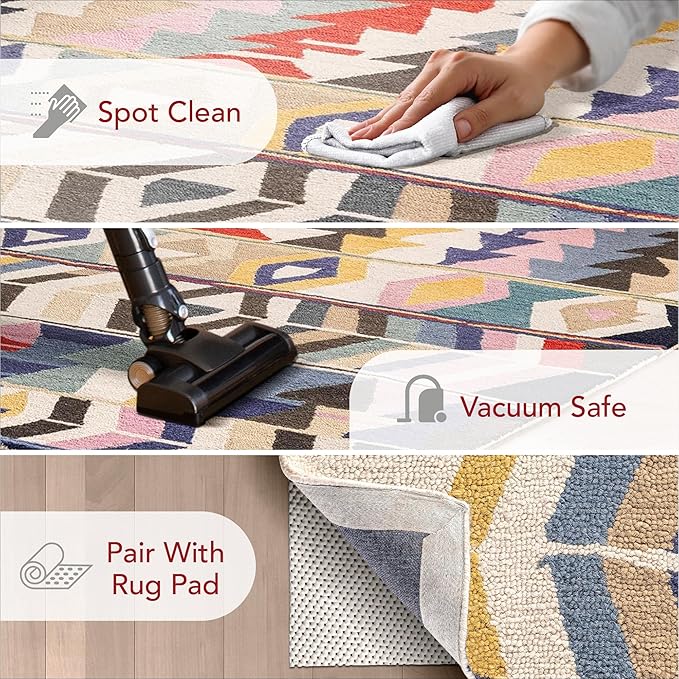Nuloom Ofelia Handmade, Multicolor/Black, 5' x 8', Geometric, Wool, Soft and Cozy, High Traffic, Stain Resistant, Easy Clean, Durable Runner for Bedroom, Living Room, Dining, Den, Foyer