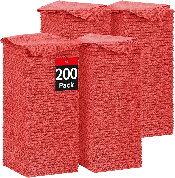HOMERHYME Microfiber Cleaning Cloth, 200 Pack Red Cleaning Rags Microfiber by HOMERHYME