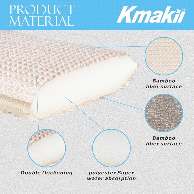 KMAKII Bamboo Kitchen Sponges Dish Sponges Natural Cleaning Sponges Beige 6 Pack - Image 3