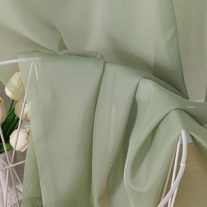OVZME Sage Green Sheer Curtains 90 Inches Long 2 Panels - Soft Light Filtering Window Sheer Panels for Living Room/Bedroom, Top Dual Rod Pocket, 1 Pair, Each 42Wx90L Inches