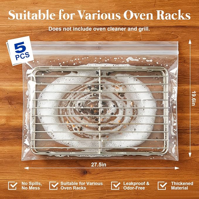 Oven Rack Cleaning Bags 19.6 x 27.5 Inch, 5 Pack Heavy-Duty No-Scrub Oven & - Image 7