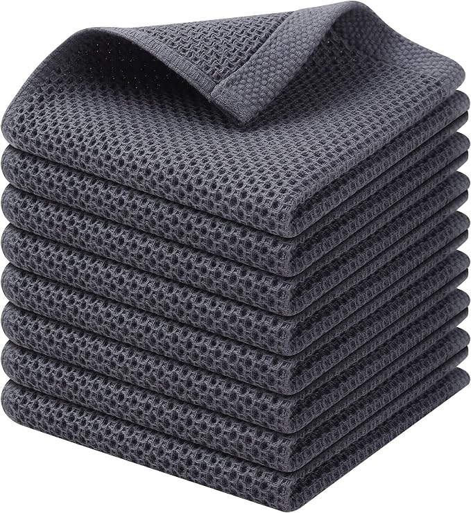 Kitinjoy 100% Cotton Kitchen Dish Cloths, 8 Pack Waffle Weave Ultra Soft by Kitinjoy