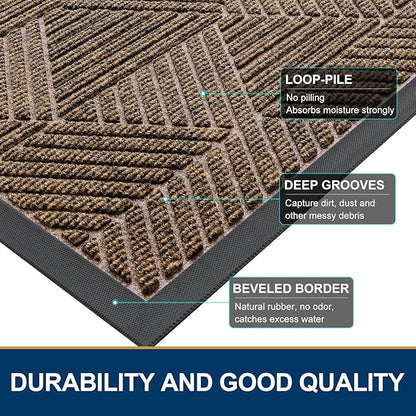 Smiry Front Door Mat Outside Entrance, Heavy Duty Sturdy Natural Rubber Doormat, Trap Dirt and Moisture, Easy Clean Low Profile Mats for Indoor Outdoor Entry, Irregular Triangle (33x21, Brown)