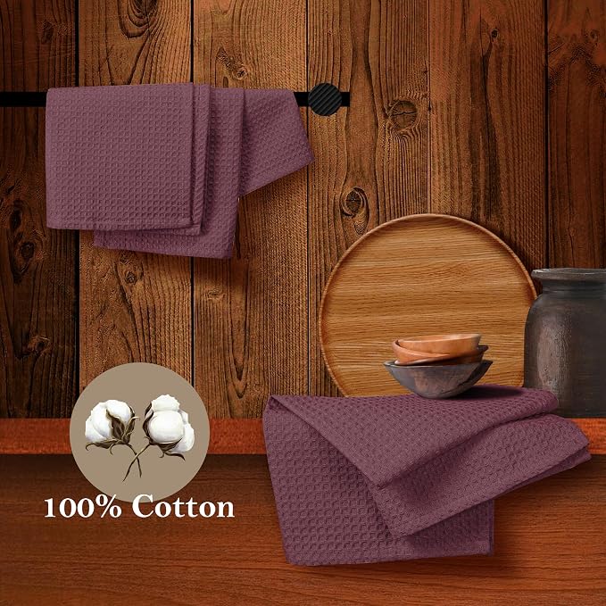 Burgundy Wine Waffle Dishcloths, and Durable, 100% Cotton, Quick Drying - Image 4