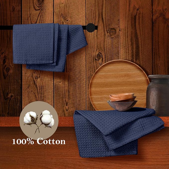 Navy Waffle Dishcloths, Quick Drying, 100% Cotton, Machine Washable - Image 4