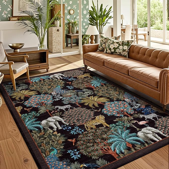 GarveeHome Jungle Animal Print Rug 5x7 Washable Area Rugs - Image 3