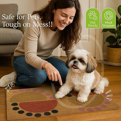 Coir Door Mats 17" X 30", Non-Slip Sturdy, PVC Backed Heavy Duty, Easy to Clean, Ideal for Door Entrance, Patio, Porch, Backyard, Garages, The Geo Circles