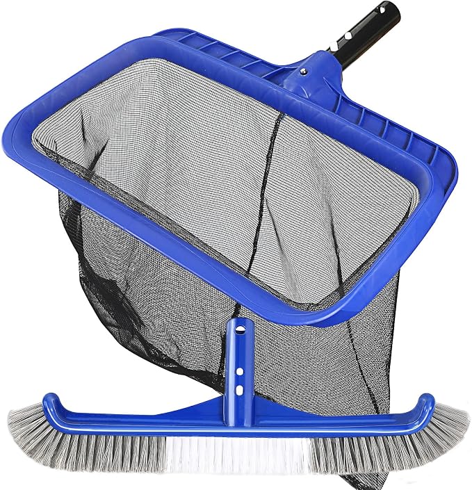Pool Brush Head & Fine Mesh Pool Skimmer Kit，17" Pool Brushes by Unipool